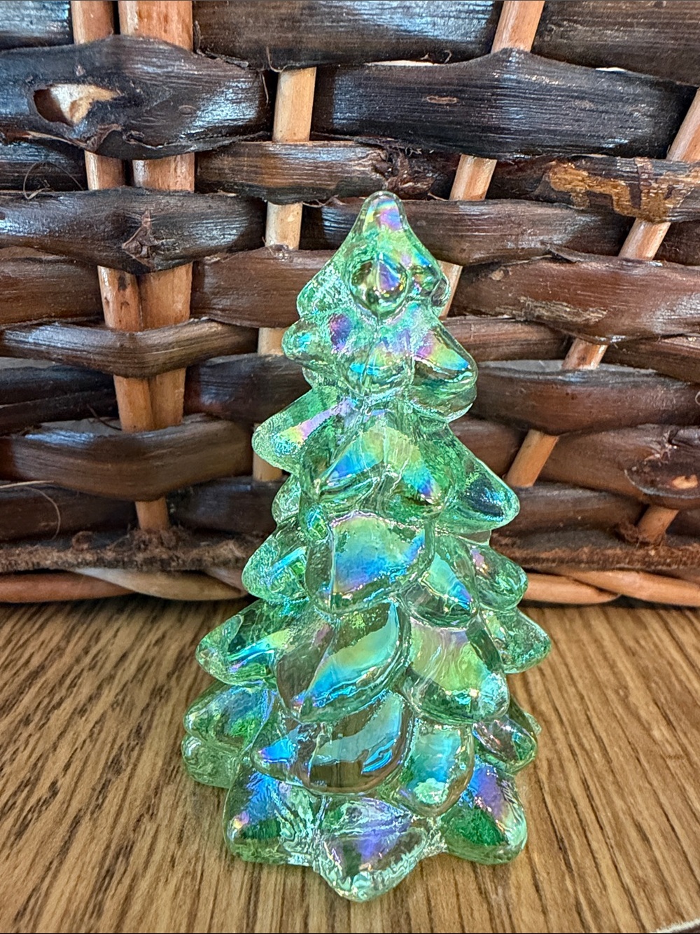 Iridescent Green Glass Tree Holiday Accent - Unbranded